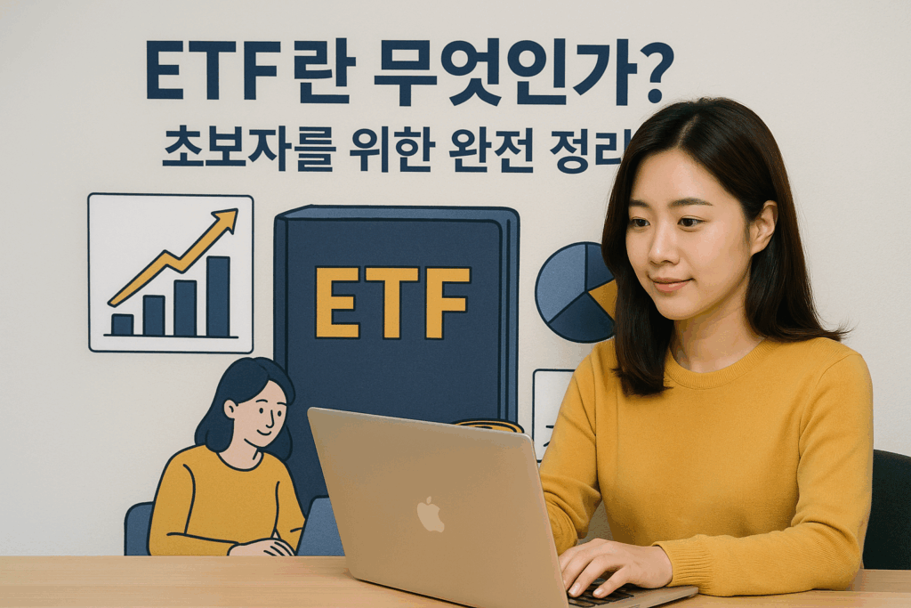 ![ETF 개념과 주식 투자를 설명하는 실사형 인포그래픽 이미지 – 다양한 종목 아이콘, 차트, 투자 초보자를 위한 가이드 요소 포함](이미지주소)